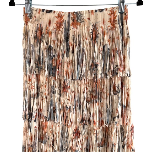 Western Print Tiered Fringe Midi Skirt Sz S-M Festival Coachella Statement Boho - Picture 2 of 10